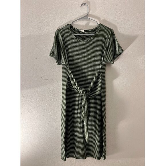 Stretchy Olive Green Stripped Wrap Dress - Picture 1 of 6